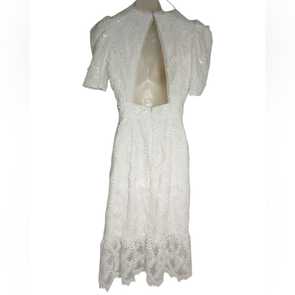 Adelyn Rae White Embroidered Lace Midi Dress Women’s Puff Sleeve V-Neck Cocktail - Picture 8 of 9